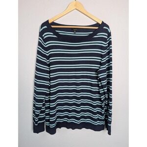 Talbots Sweater Womens 2X Blue Stripe Cotton Boat Neck Long Sleeve Knit Pullover